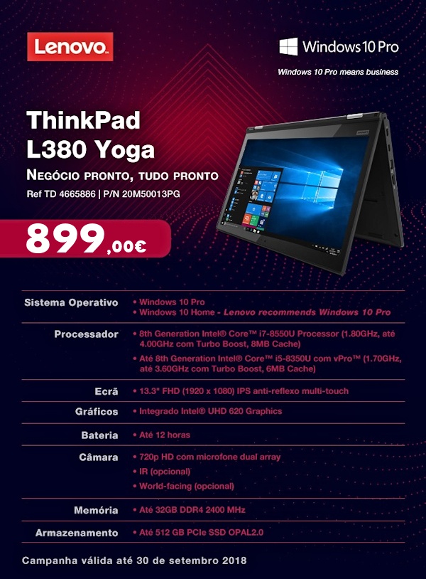 Lenovo - ThinkPad L380 Yoga, Negócio Pronto, Tudo Pronto