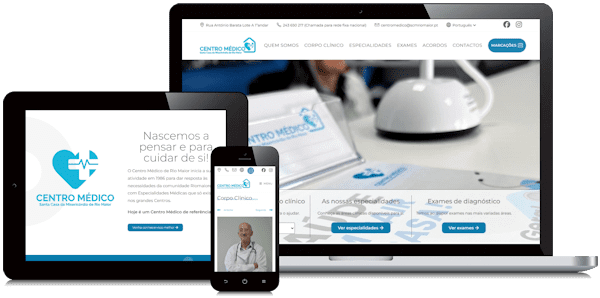 Exemplificação do site do Centro Médico de Rio Maior em vários dispositivos