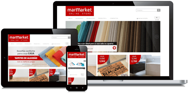 Exemplificação da loja online da Marmarket em vários dispositivos