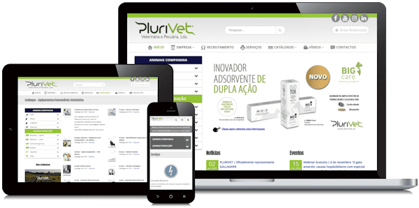 Exemplificação do site da Plurivet em vários dispositivos