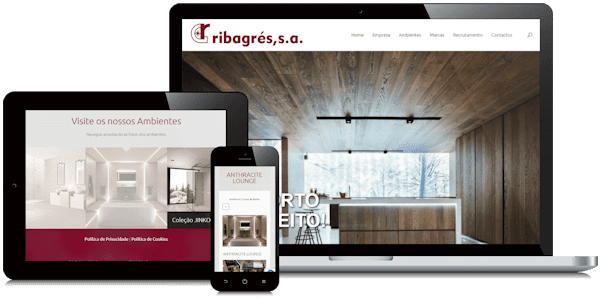 Exemplificação do site da Ribagrés em vários dispositivos