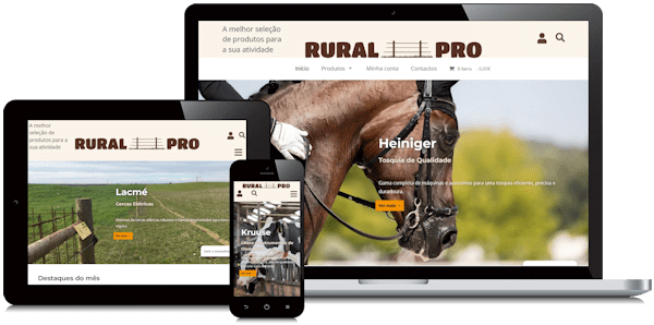 Exemplificação da loja online da RuralPro em vários dispositivos