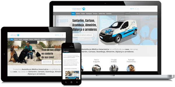 Exemplificação do site da VetDom em vários dispositivos